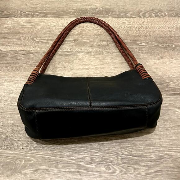 Fossil braided handle - Gem Y2K Fossil Black Leather Shoulder Bag Braided Handle Vintage Purse Pebbled EUC